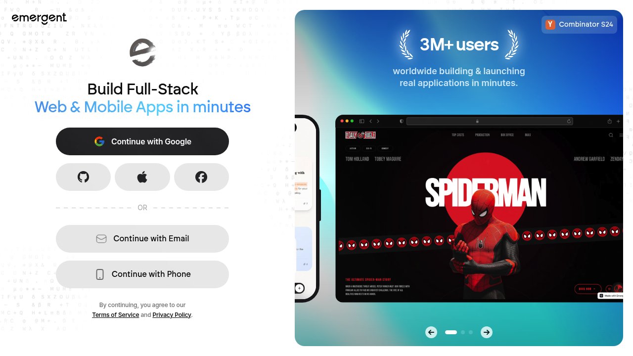 screenshot of emergent.sh homepage