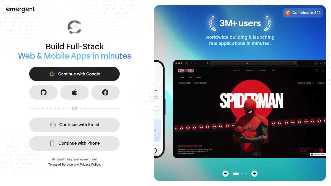 screenshot of emergent.sh homepage