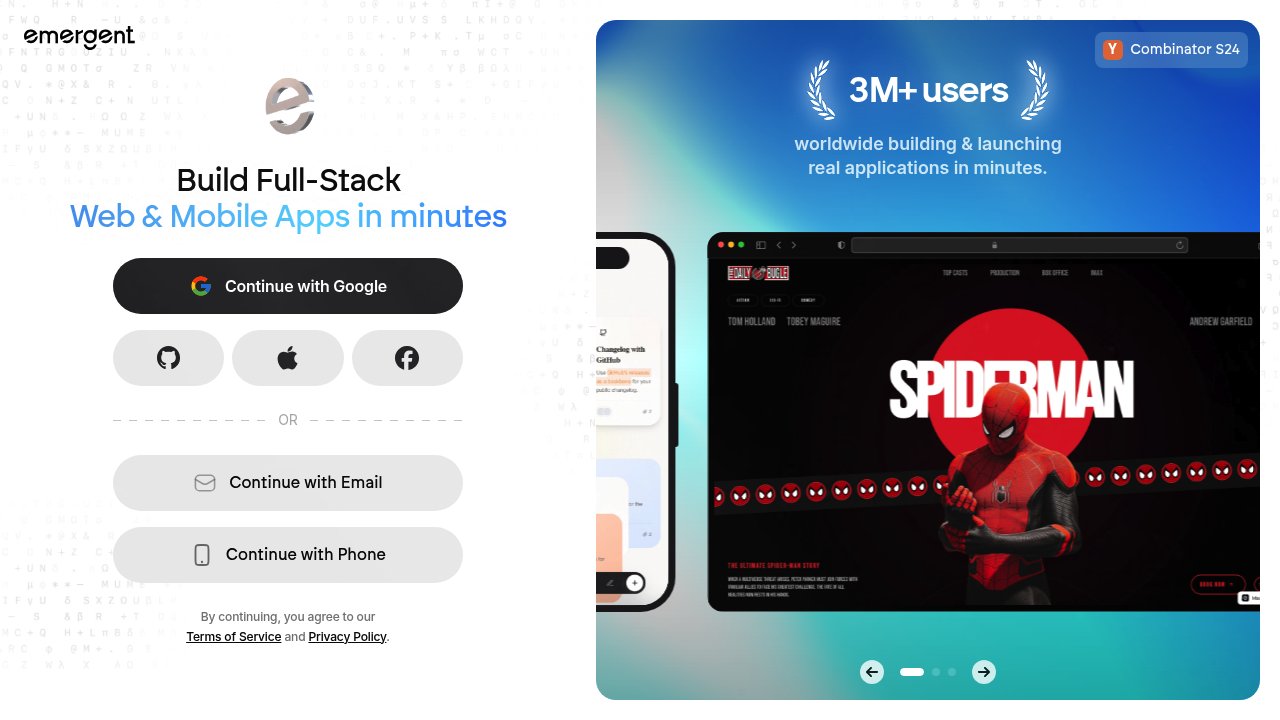 screenshot of emergent.sh homepage