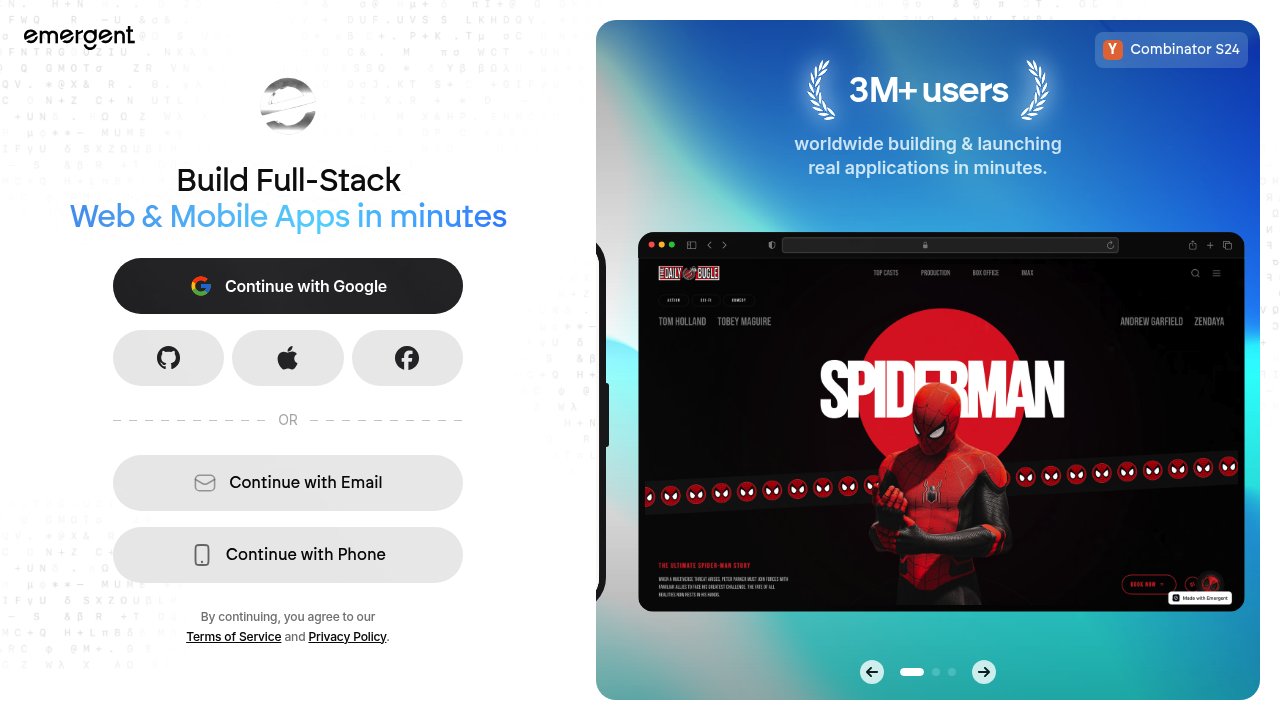 screenshot of emergent.sh homepage