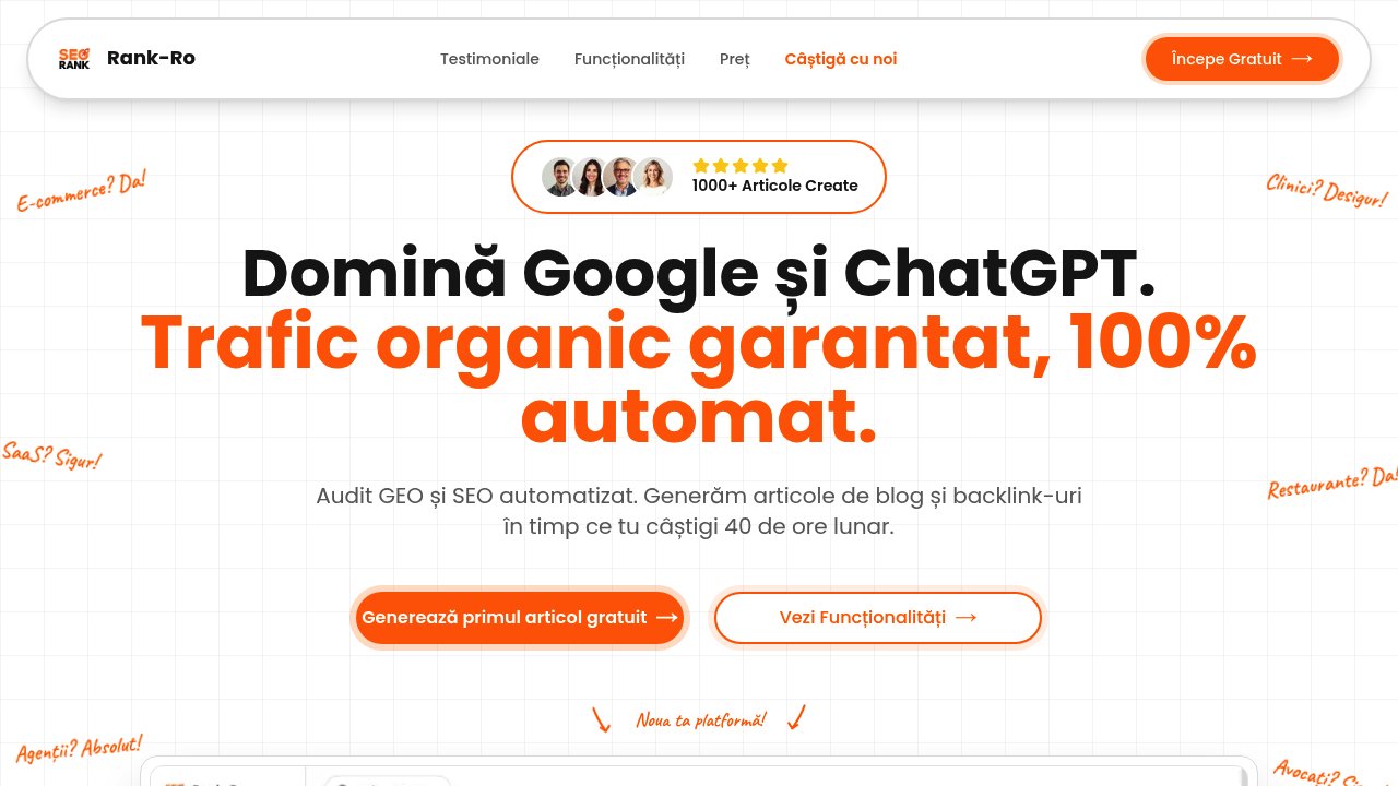 screenshot of rank-ro.com homepage